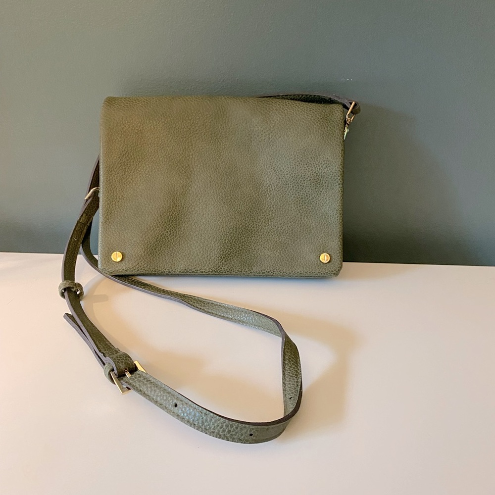Street Level Demi Fold Over Vegan Leather Crossbody Bag in Olive Green